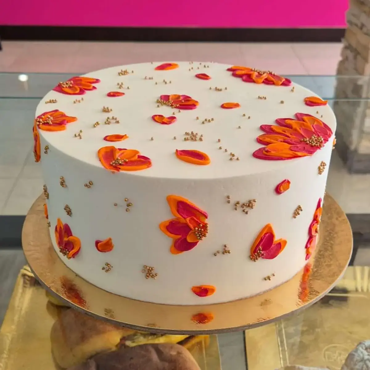 Bolo Floral Rosa e Laranja