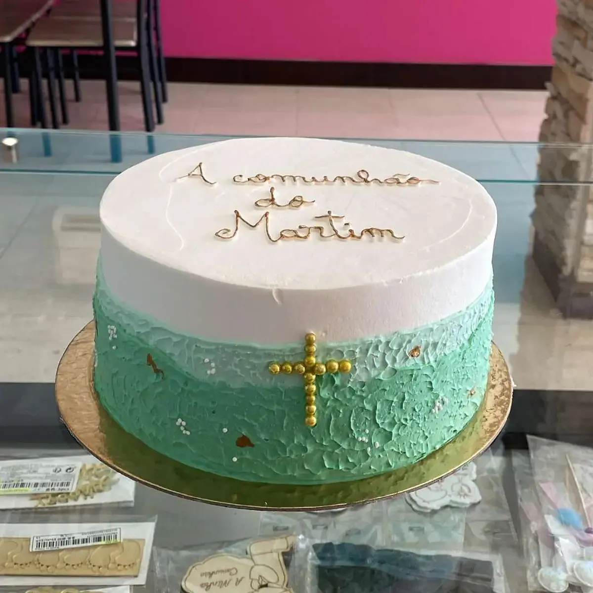 Bolo Comunhão Verde e Dourado
