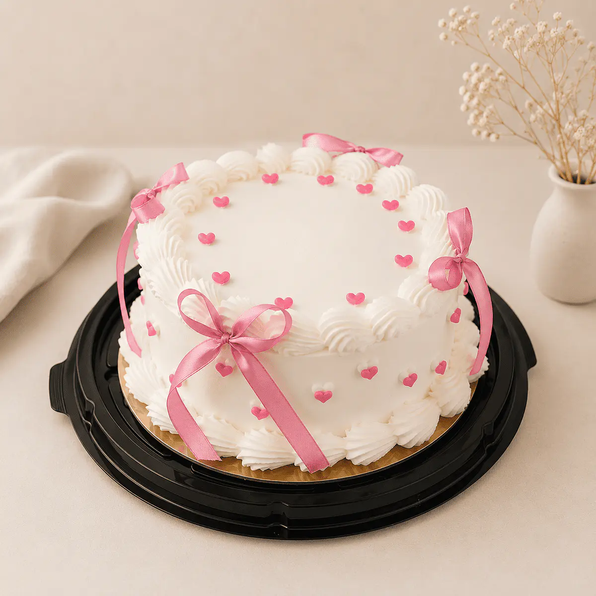 Bolo corações e laços rosa