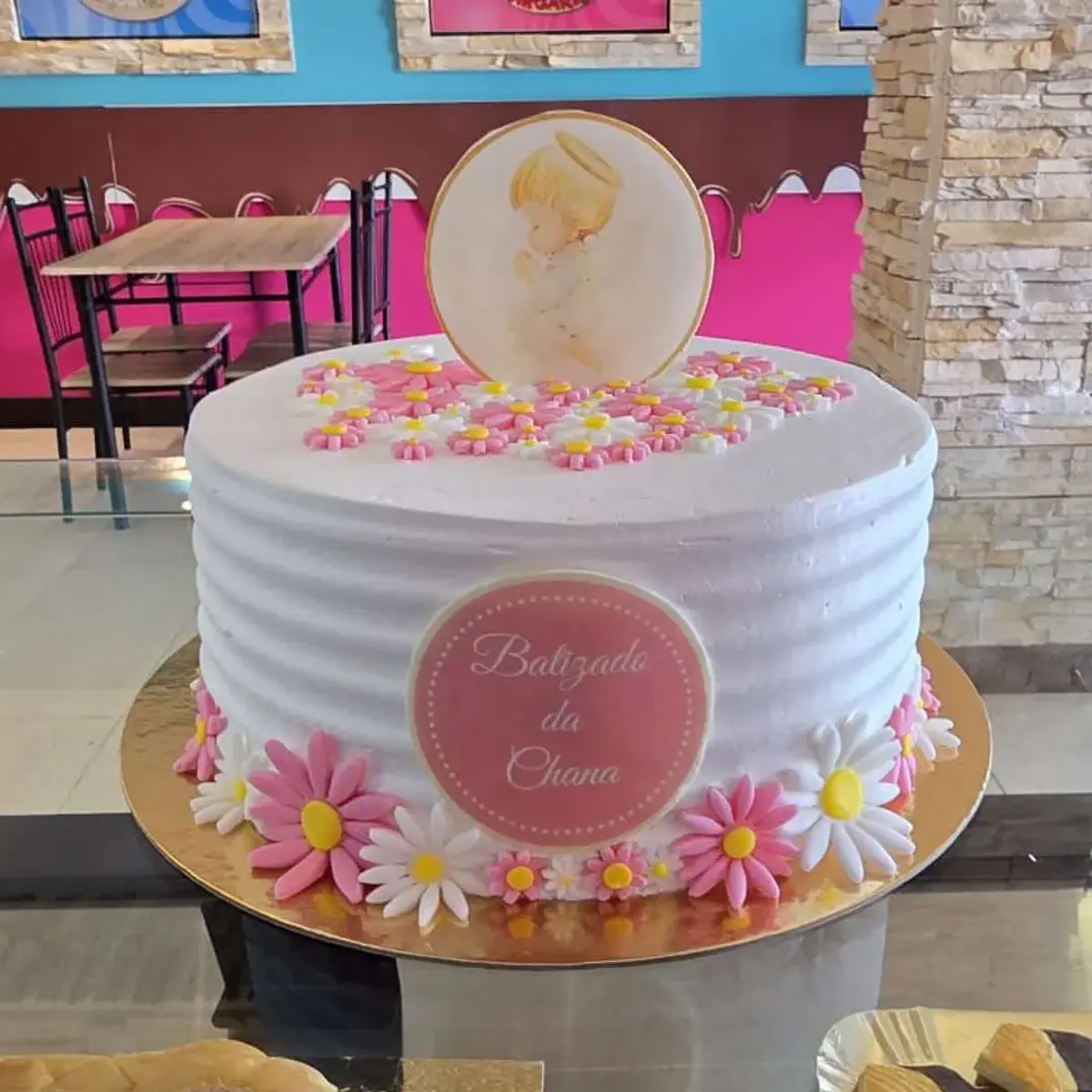 Bolo Batizado Rosa